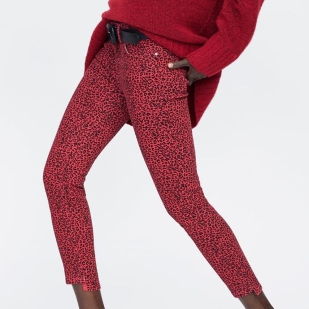 Zara red leopard print jeans